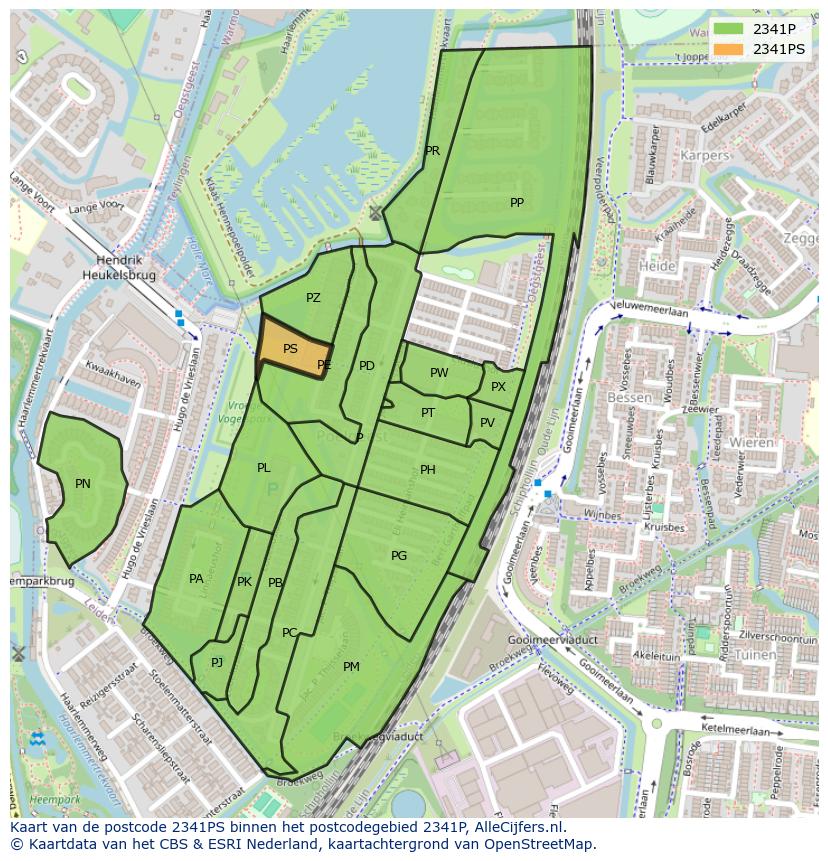 Afbeelding van het postcodegebied 2341 PS op de kaart.