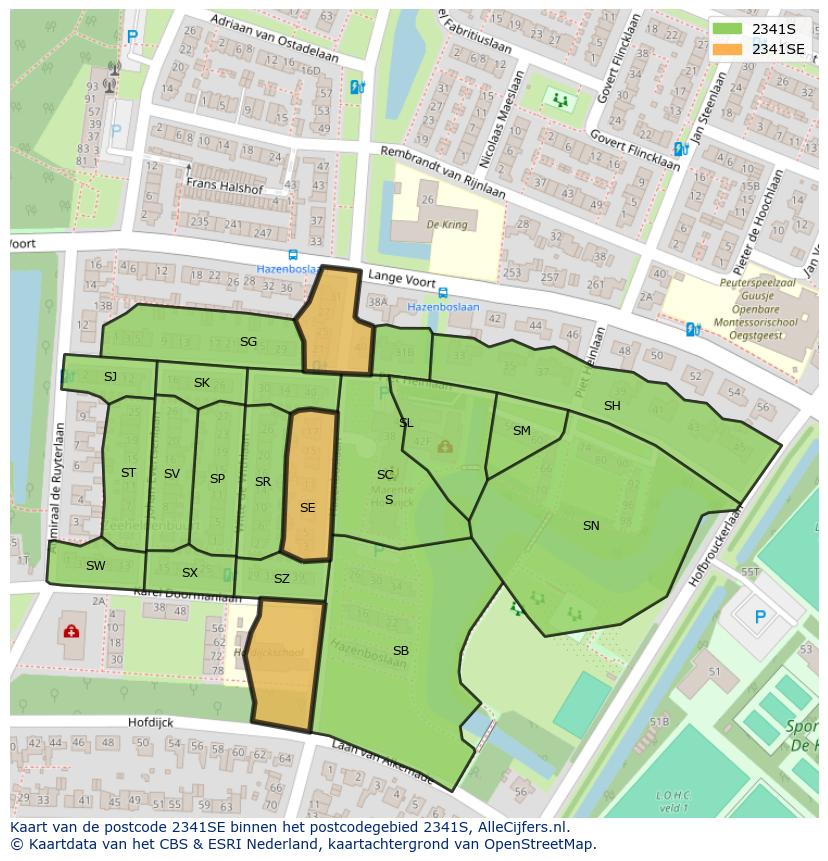Afbeelding van het postcodegebied 2341 SE op de kaart.