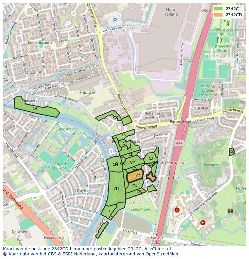 Afbeelding van het postcodegebied 2342 CD op de kaart.