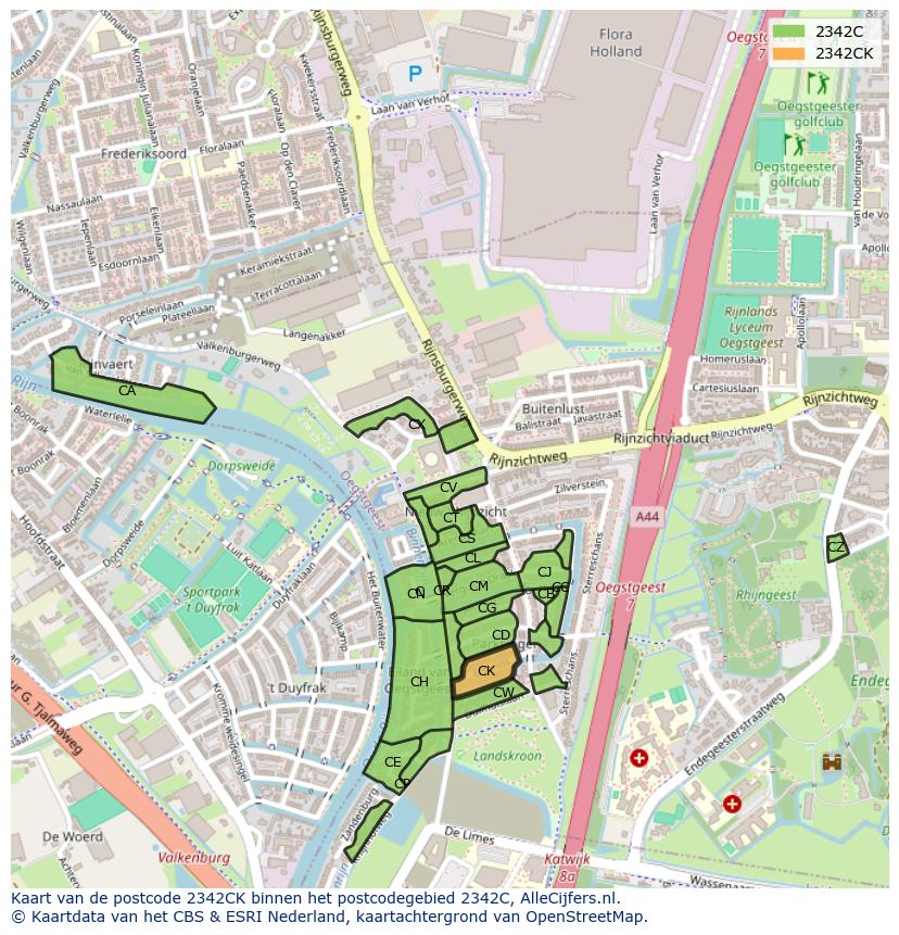Afbeelding van het postcodegebied 2342 CK op de kaart.