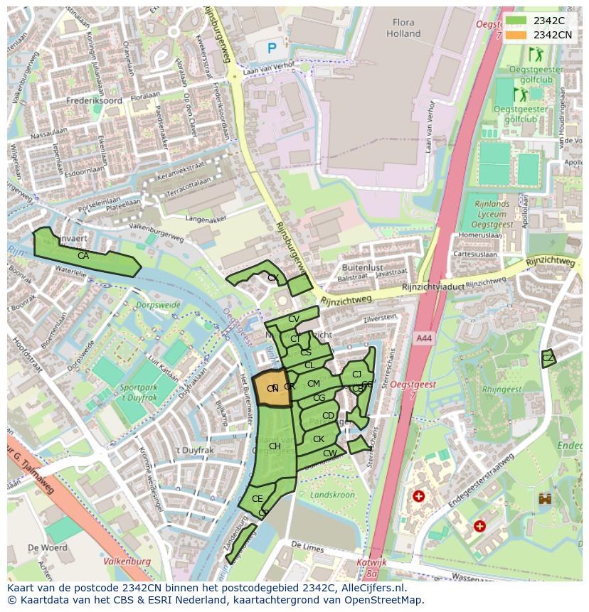 Afbeelding van het postcodegebied 2342 CN op de kaart.