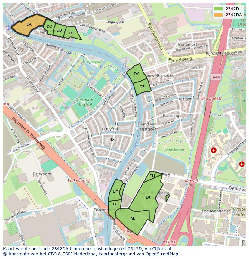 Afbeelding van het postcodegebied 2342 DA op de kaart.