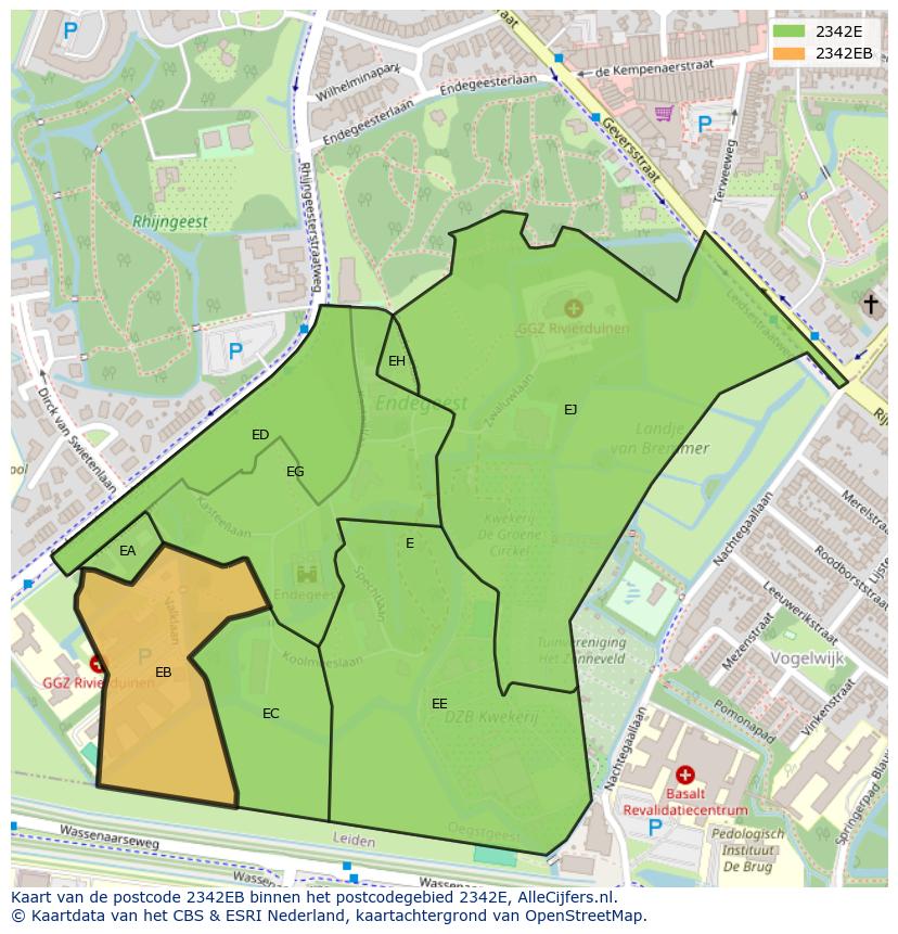 Afbeelding van het postcodegebied 2342 EB op de kaart.