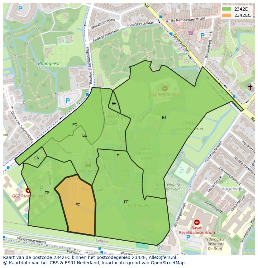 Afbeelding van het postcodegebied 2342 EC op de kaart.