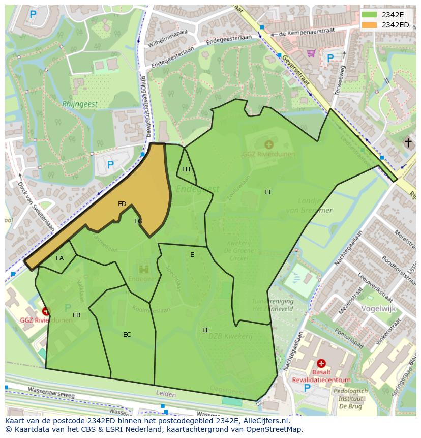 Afbeelding van het postcodegebied 2342 ED op de kaart.