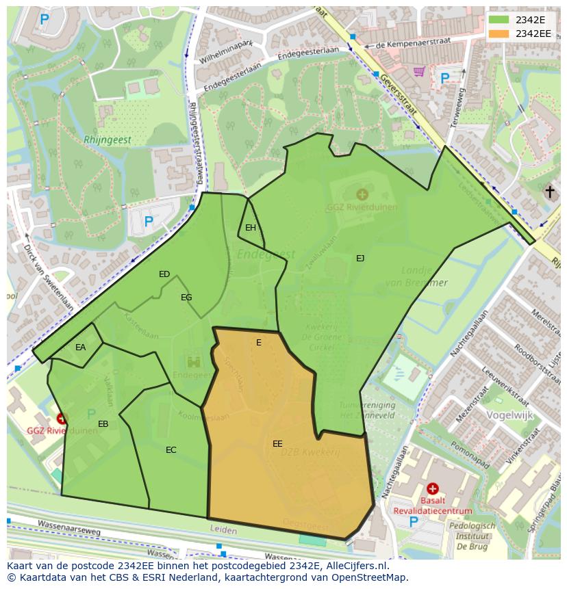 Afbeelding van het postcodegebied 2342 EE op de kaart.