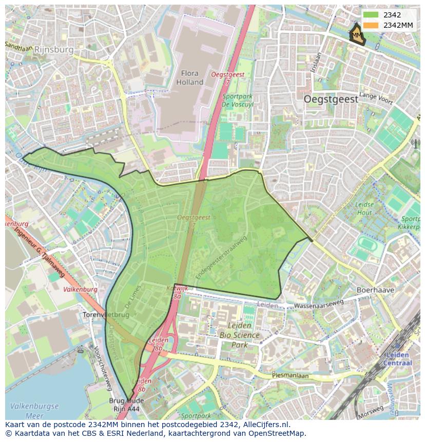 Afbeelding van het postcodegebied 2342 MM op de kaart.
