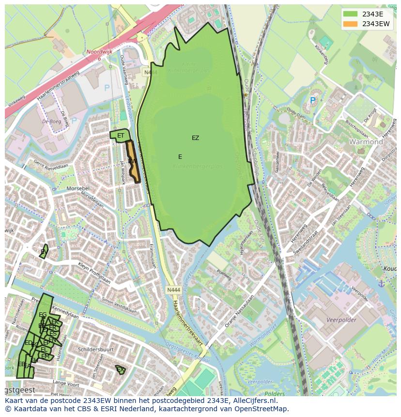 Afbeelding van het postcodegebied 2343 EW op de kaart.