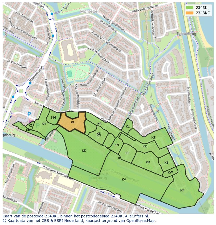 Afbeelding van het postcodegebied 2343 KC op de kaart.
