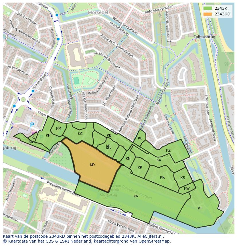 Afbeelding van het postcodegebied 2343 KD op de kaart.