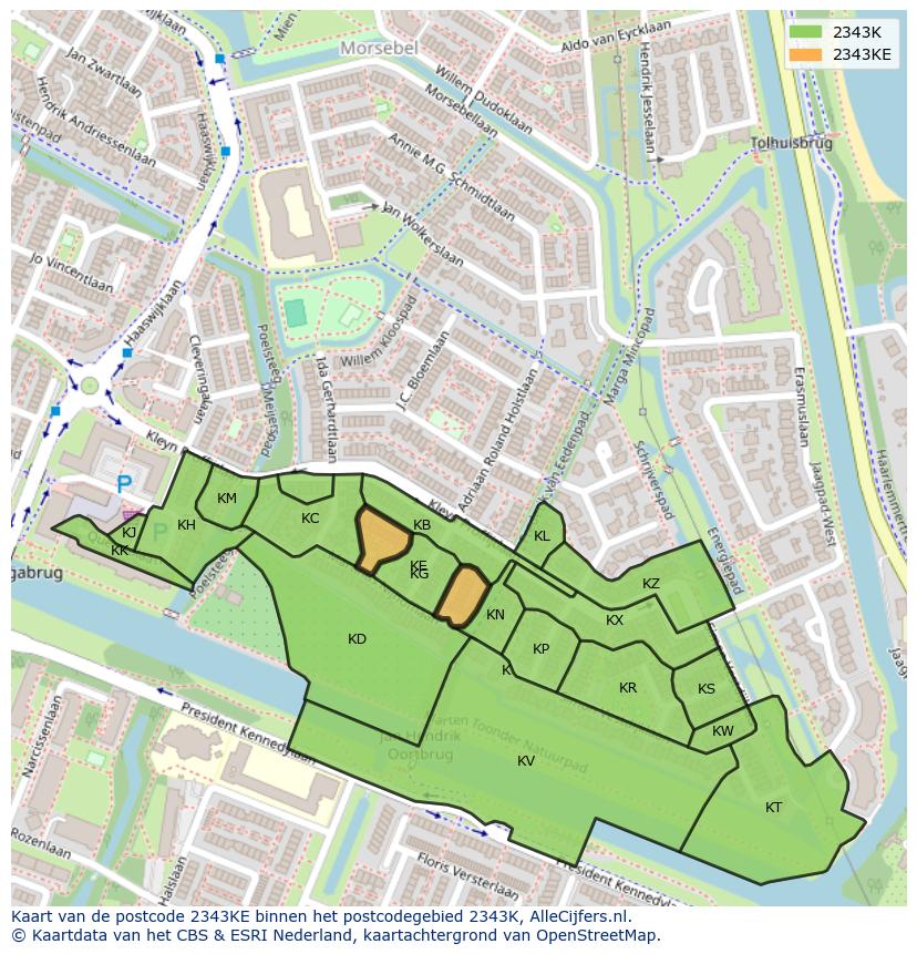 Afbeelding van het postcodegebied 2343 KE op de kaart.