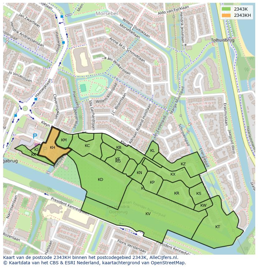 Afbeelding van het postcodegebied 2343 KH op de kaart.
