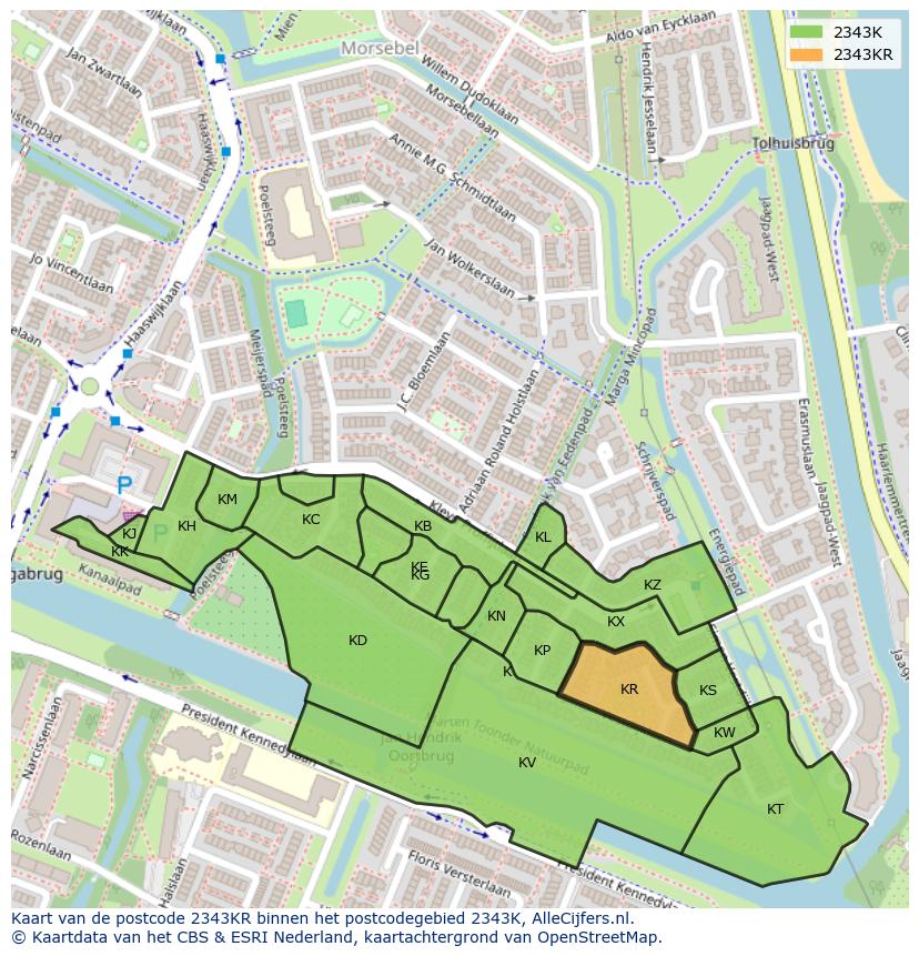 Afbeelding van het postcodegebied 2343 KR op de kaart.