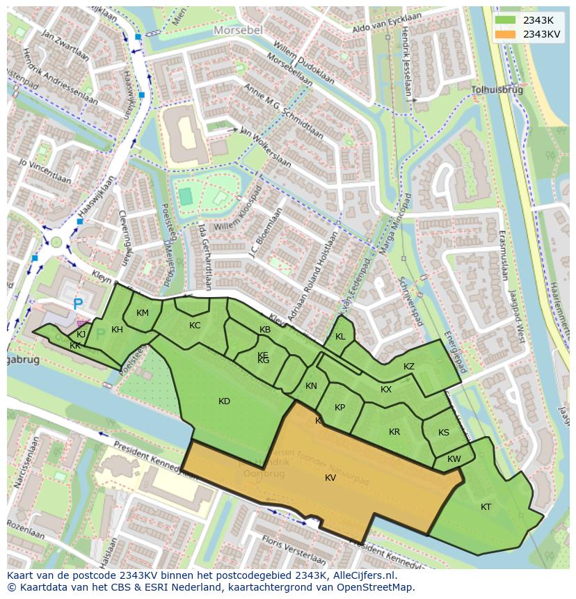 Afbeelding van het postcodegebied 2343 KV op de kaart.