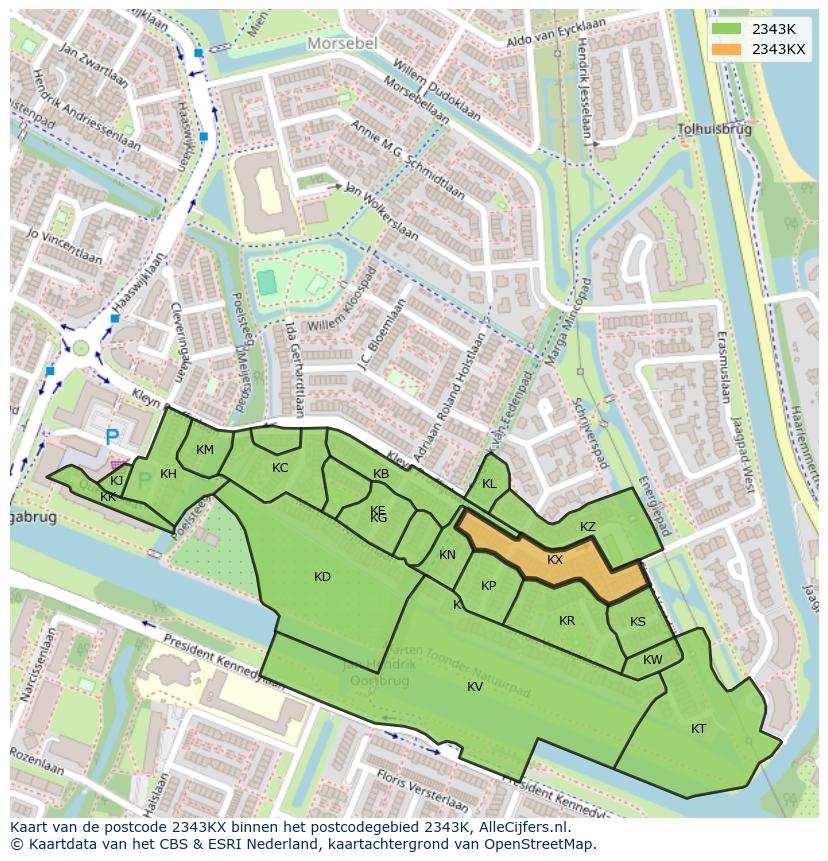 Afbeelding van het postcodegebied 2343 KX op de kaart.