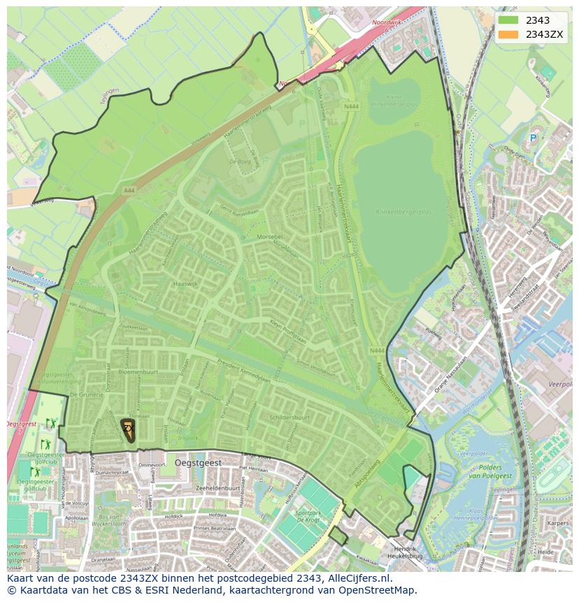 Afbeelding van het postcodegebied 2343 ZX op de kaart.