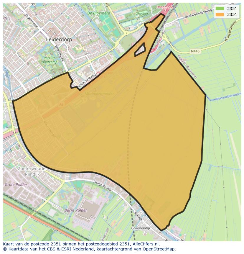Afbeelding van het postcodegebied 2351 op de kaart.