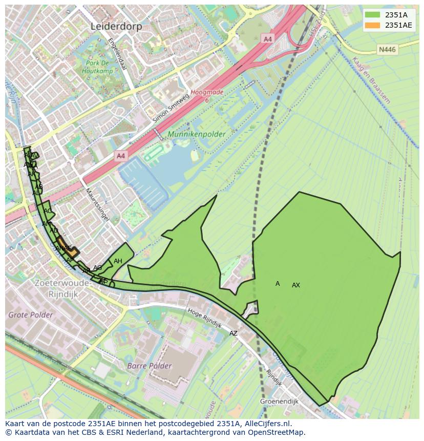 Afbeelding van het postcodegebied 2351 AE op de kaart.