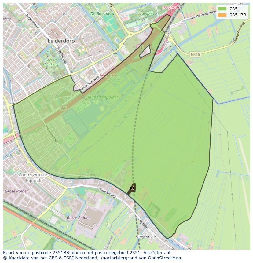 Afbeelding van het postcodegebied 2351 BB op de kaart.