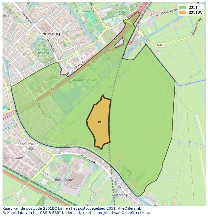 Afbeelding van het postcodegebied 2351 BC op de kaart.