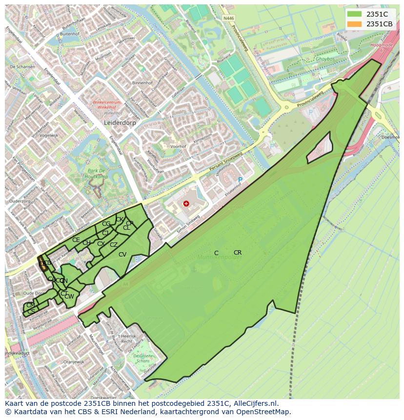 Afbeelding van het postcodegebied 2351 CB op de kaart.