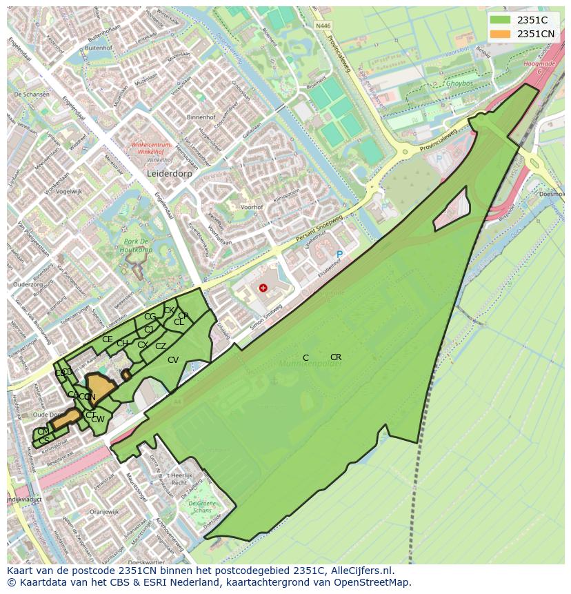 Afbeelding van het postcodegebied 2351 CN op de kaart.