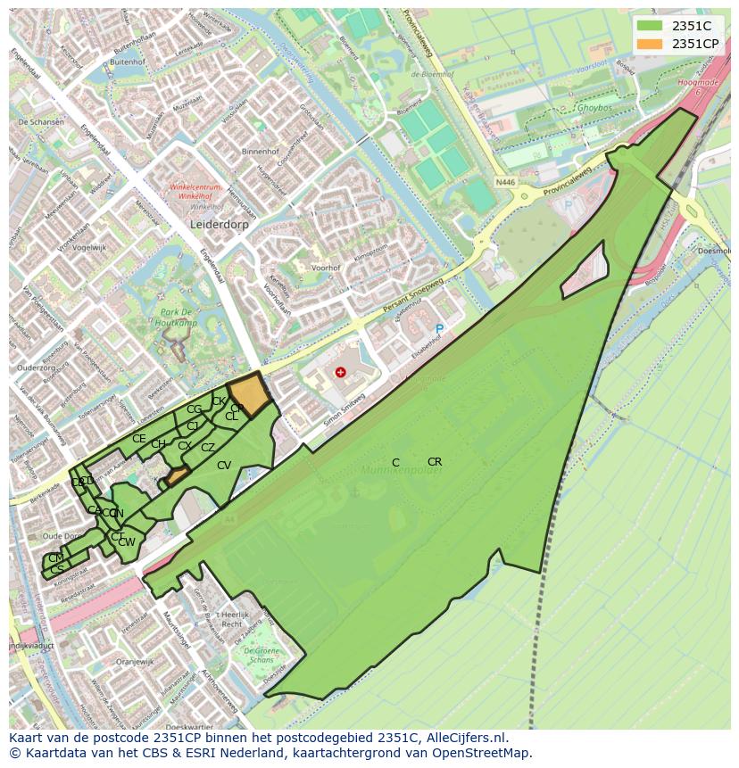 Afbeelding van het postcodegebied 2351 CP op de kaart.