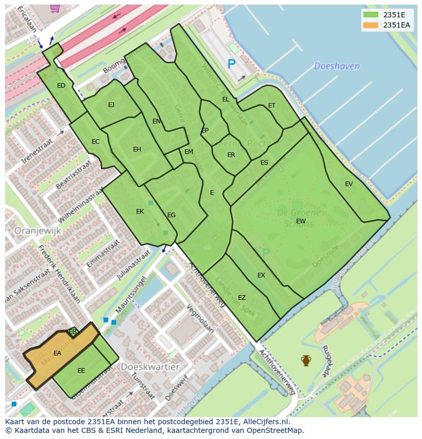 Afbeelding van het postcodegebied 2351 EA op de kaart.