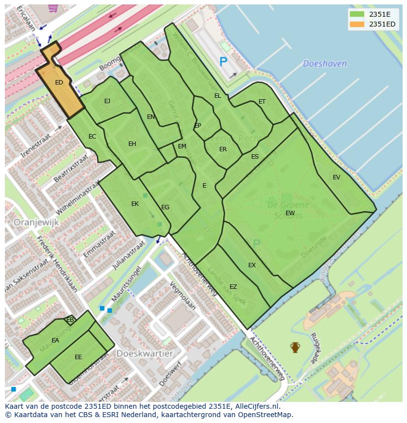 Afbeelding van het postcodegebied 2351 ED op de kaart.