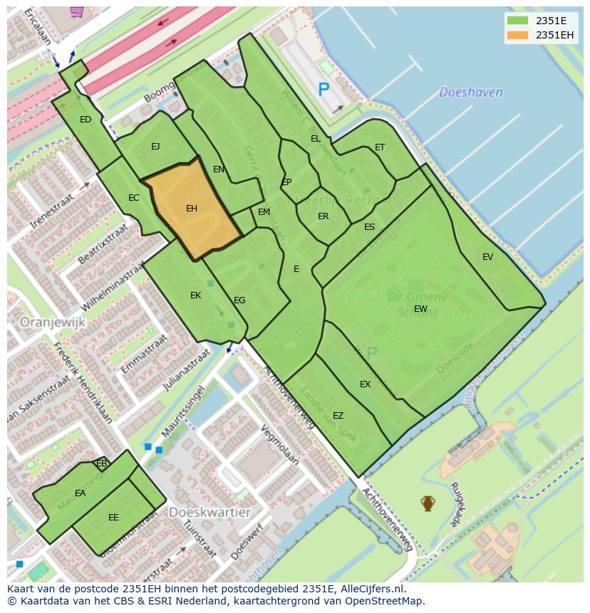 Afbeelding van het postcodegebied 2351 EH op de kaart.
