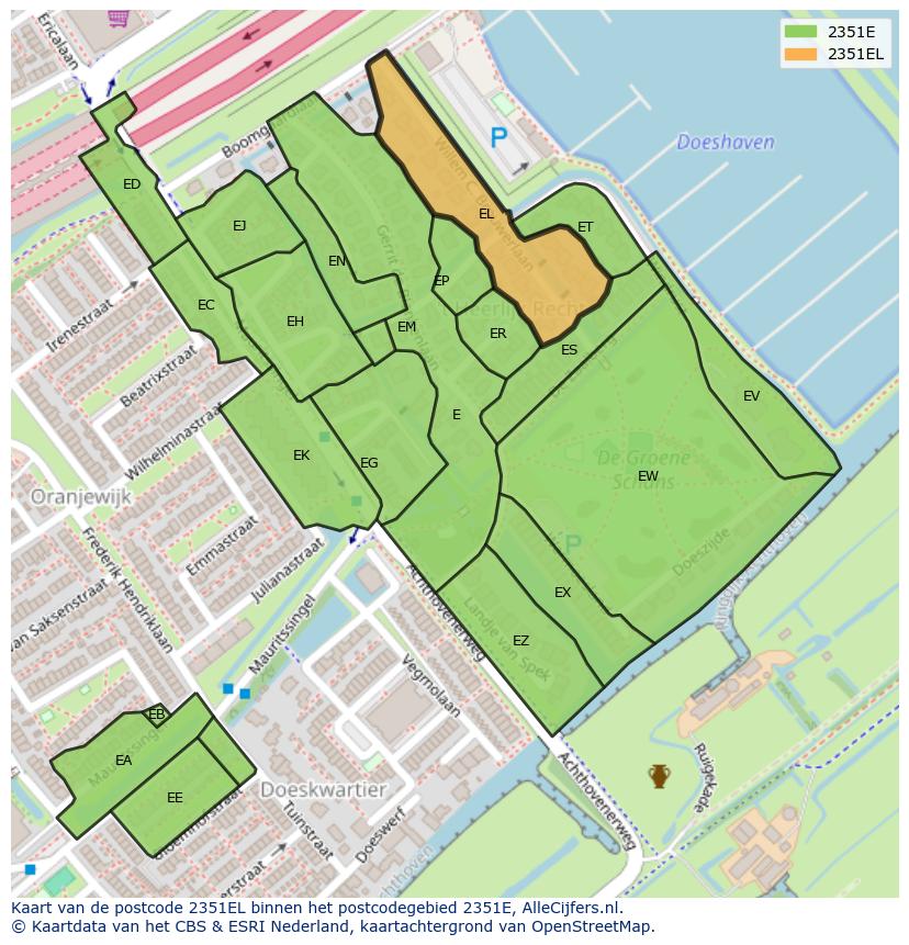 Afbeelding van het postcodegebied 2351 EL op de kaart.