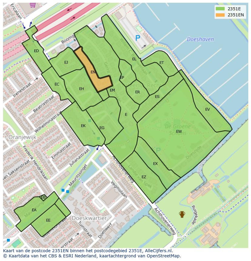 Afbeelding van het postcodegebied 2351 EN op de kaart.