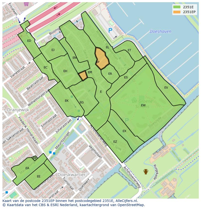 Afbeelding van het postcodegebied 2351 EP op de kaart.
