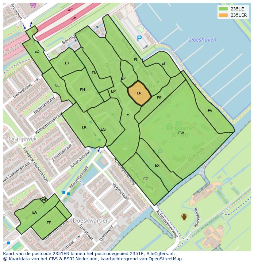 Afbeelding van het postcodegebied 2351 ER op de kaart.