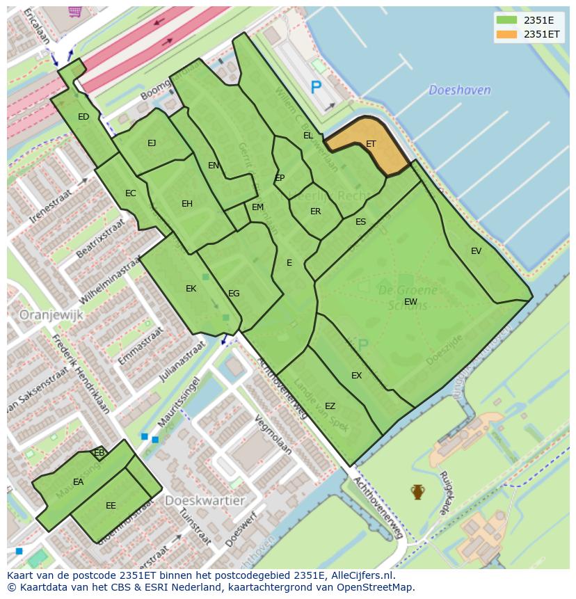 Afbeelding van het postcodegebied 2351 ET op de kaart.