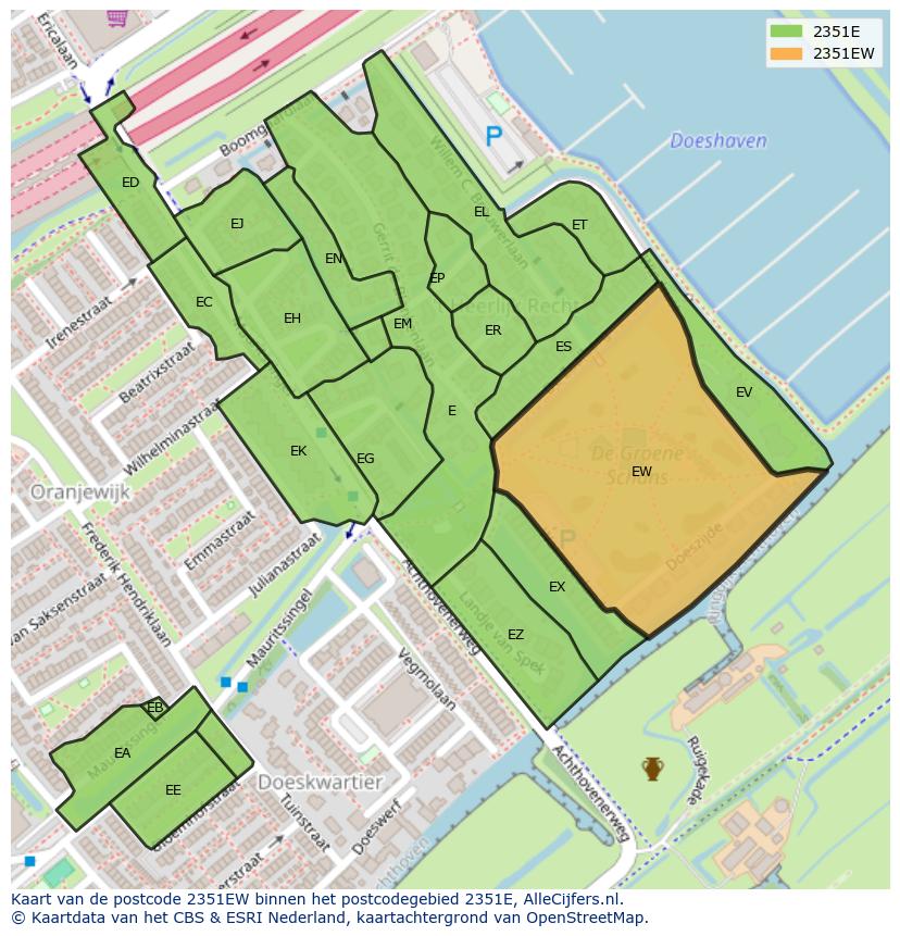 Afbeelding van het postcodegebied 2351 EW op de kaart.