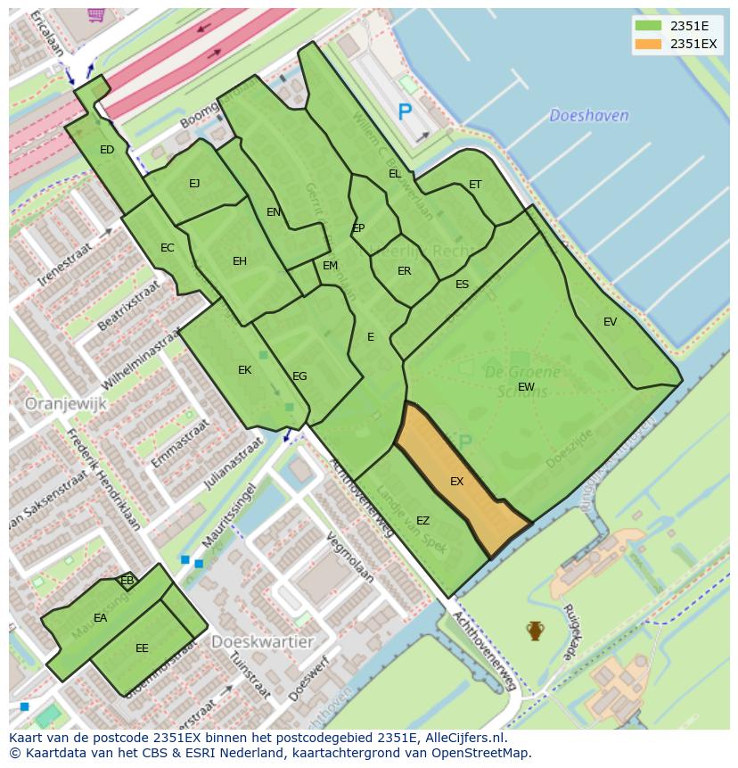Afbeelding van het postcodegebied 2351 EX op de kaart.