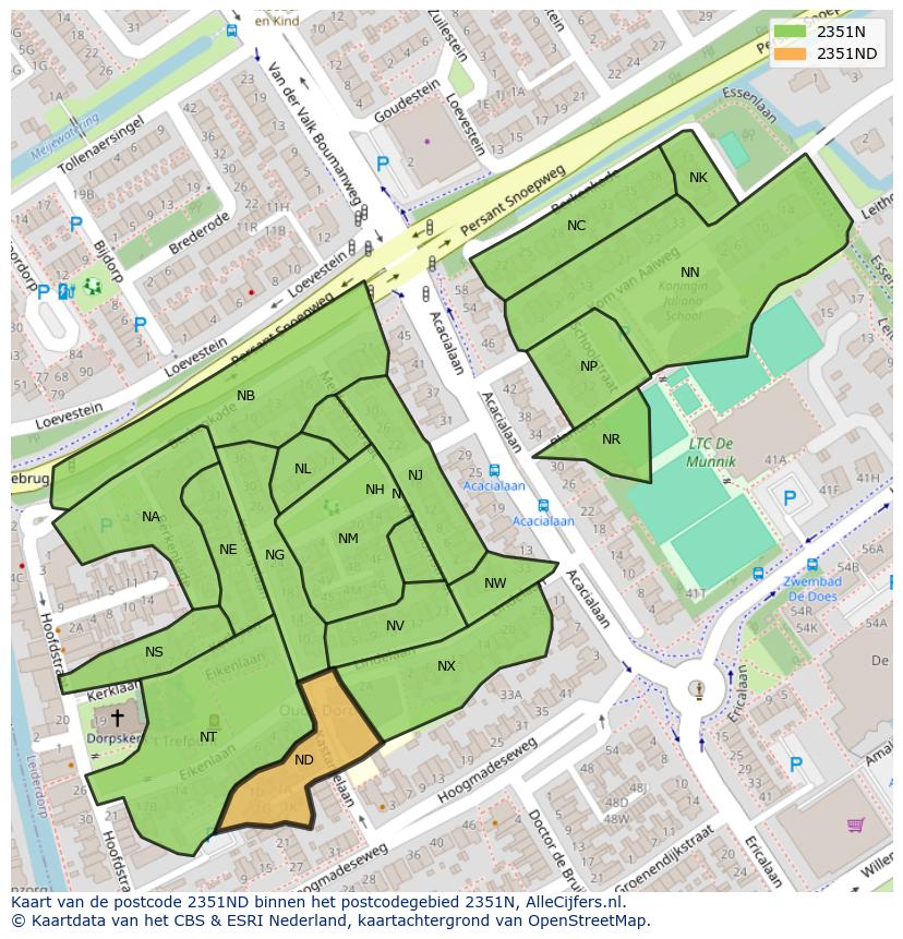 Afbeelding van het postcodegebied 2351 ND op de kaart.