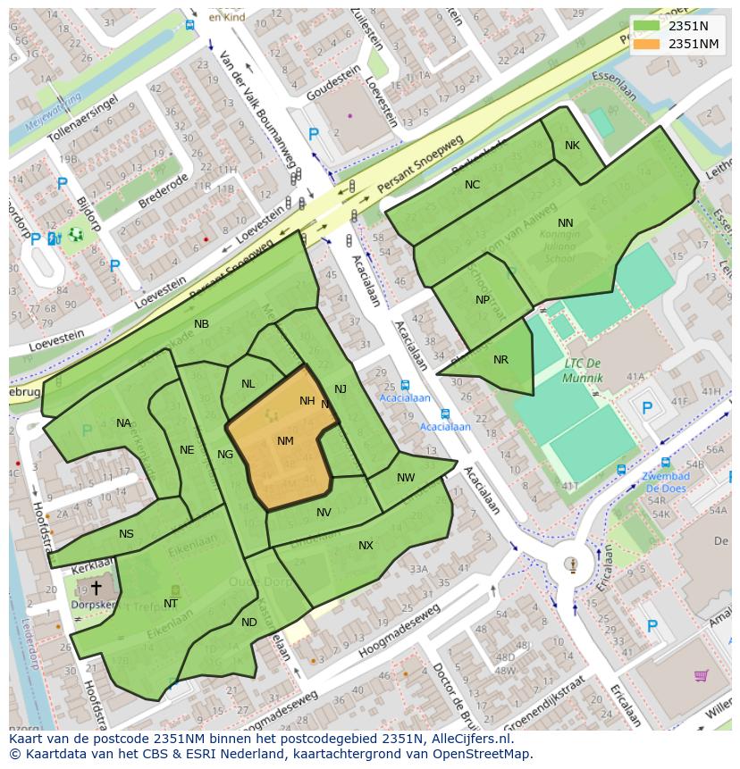 Afbeelding van het postcodegebied 2351 NM op de kaart.