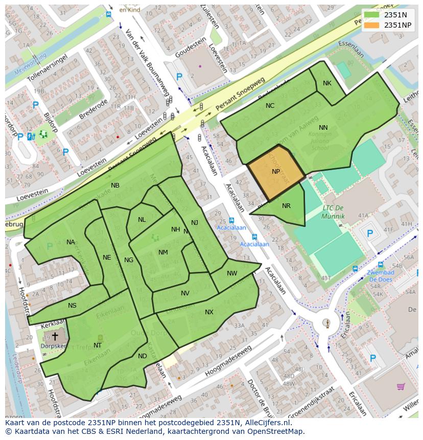 Afbeelding van het postcodegebied 2351 NP op de kaart.