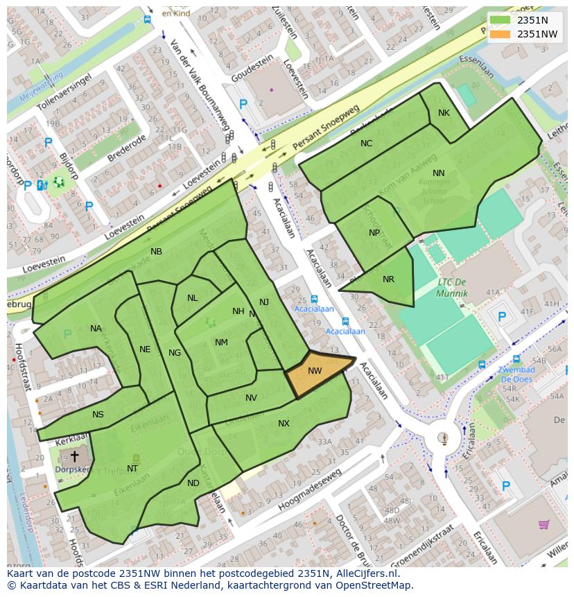 Afbeelding van het postcodegebied 2351 NW op de kaart.