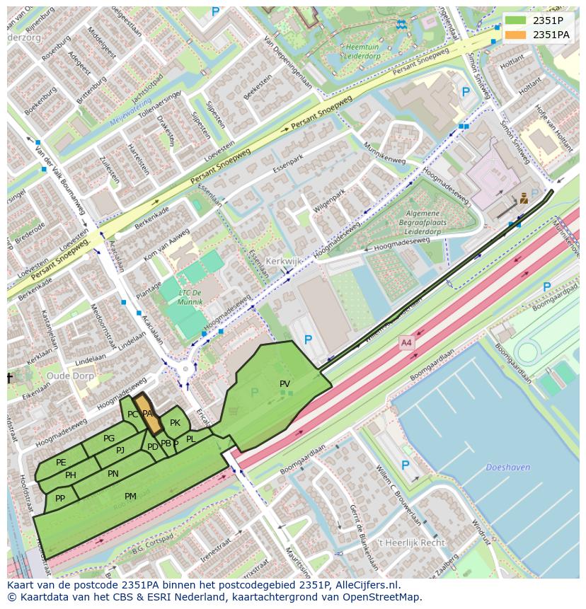 Afbeelding van het postcodegebied 2351 PA op de kaart.