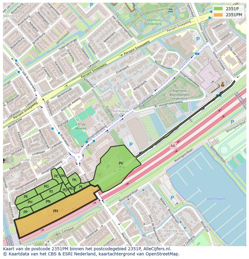 Afbeelding van het postcodegebied 2351 PM op de kaart.