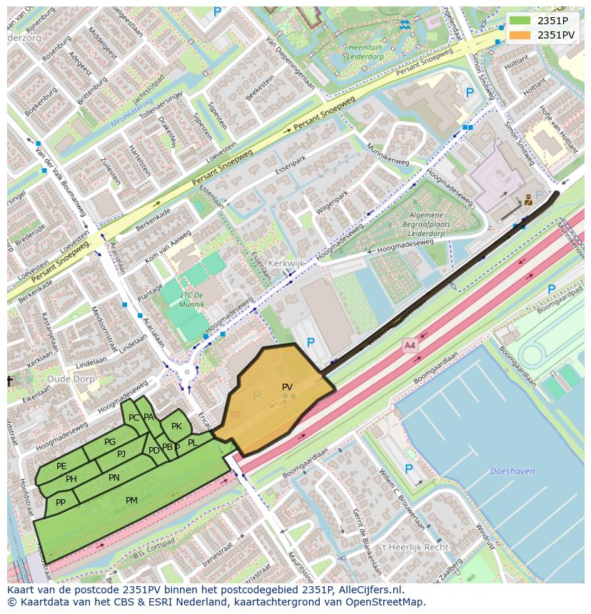 Afbeelding van het postcodegebied 2351 PV op de kaart.