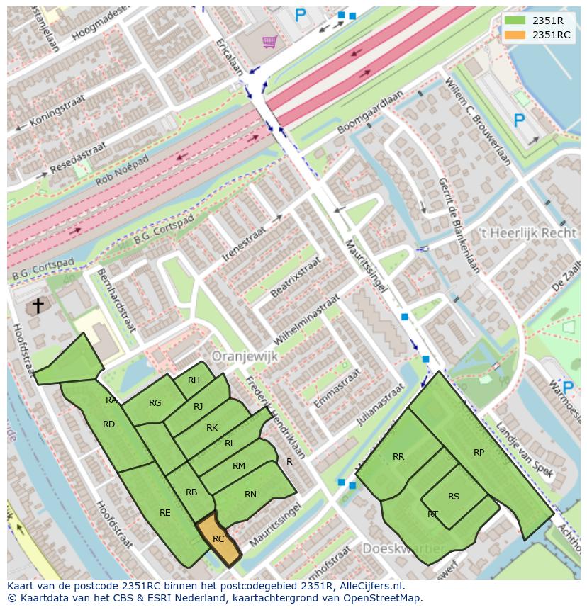 Afbeelding van het postcodegebied 2351 RC op de kaart.