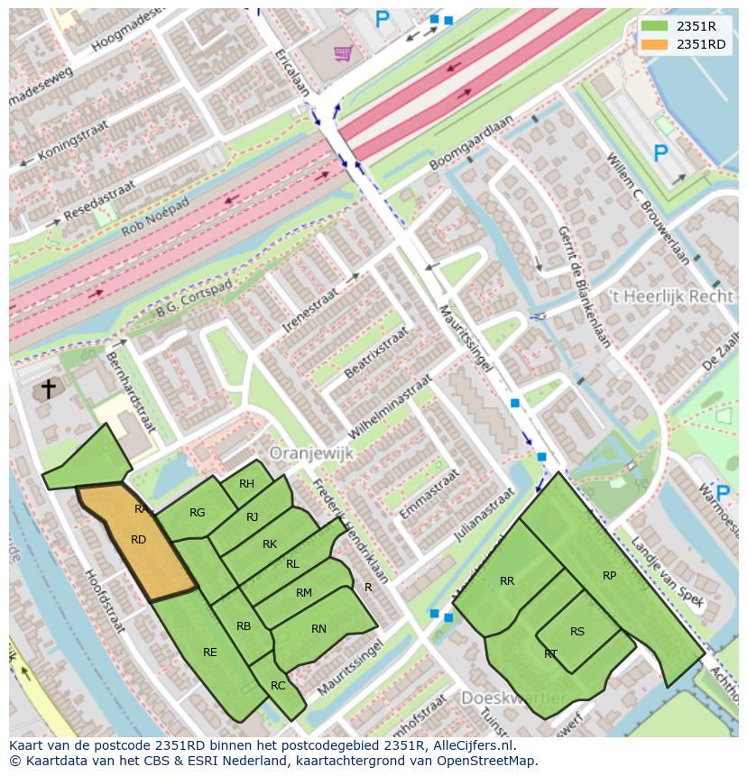 Afbeelding van het postcodegebied 2351 RD op de kaart.