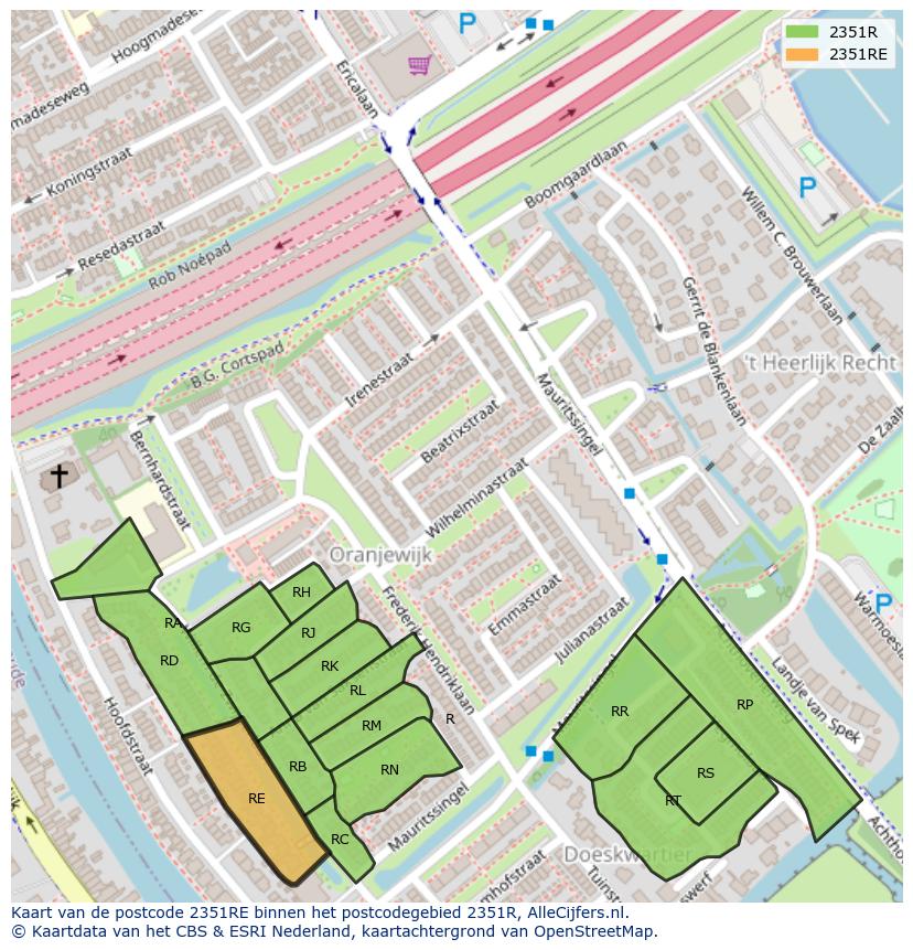 Afbeelding van het postcodegebied 2351 RE op de kaart.
