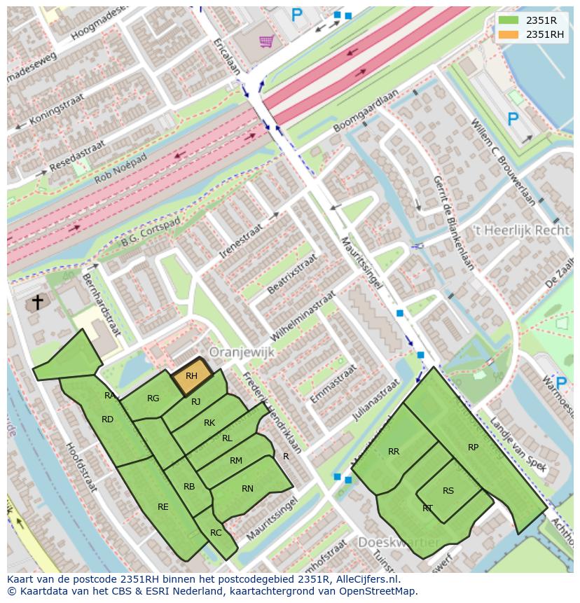 Afbeelding van het postcodegebied 2351 RH op de kaart.