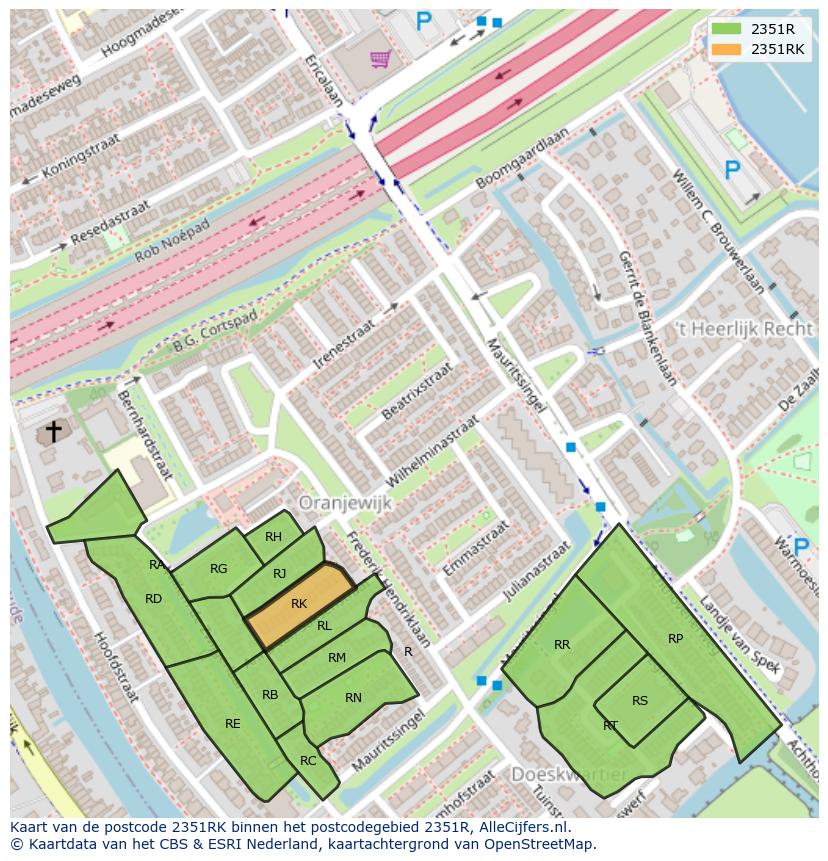 Afbeelding van het postcodegebied 2351 RK op de kaart.