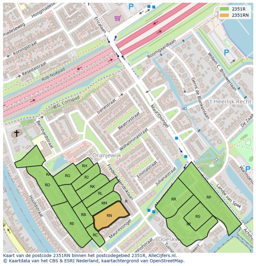 Afbeelding van het postcodegebied 2351 RN op de kaart.